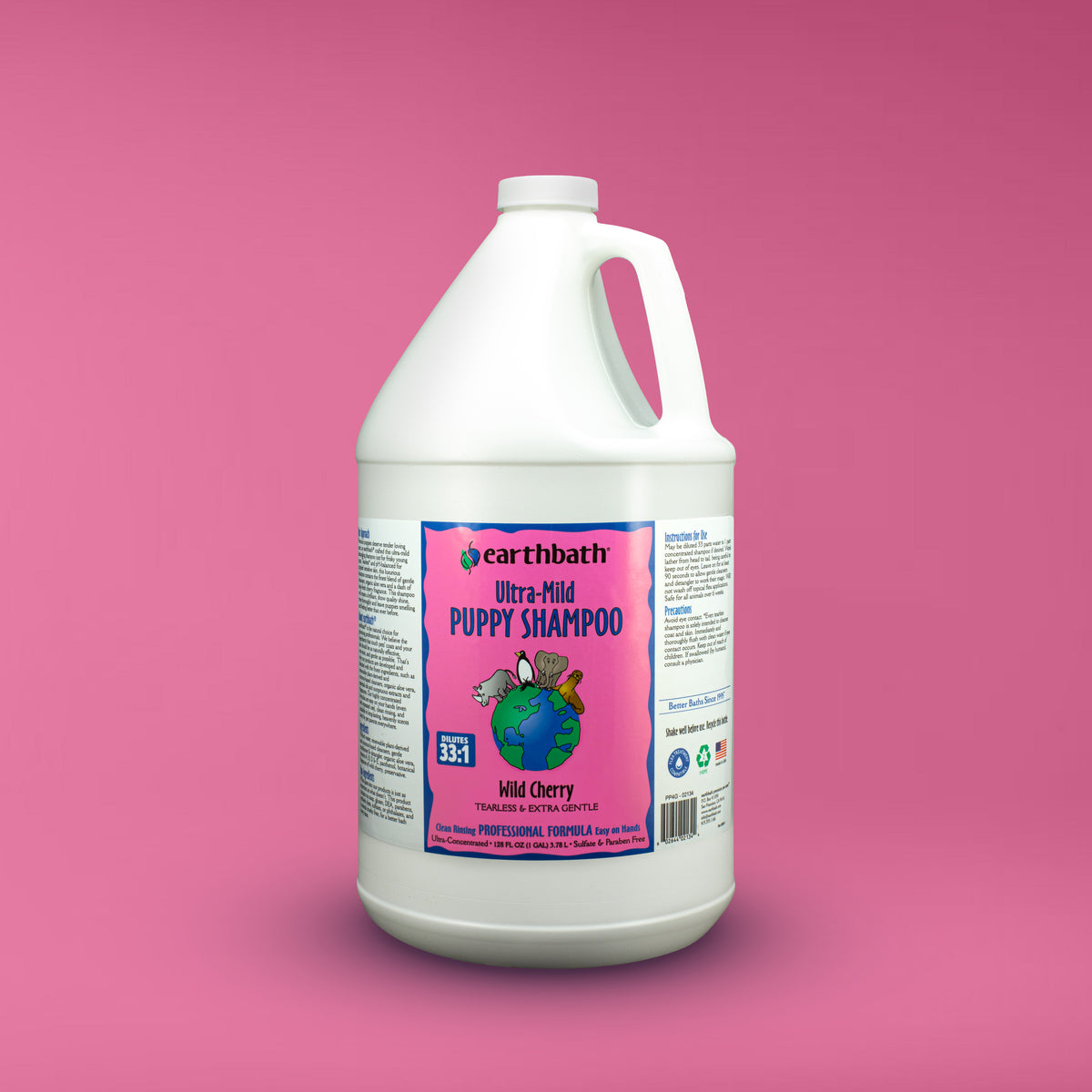earthbath® Ultra-Mild Puppy Shampoo, Wild Cherry, Tearless & Extra Gentle, Made in USA, 128 oz