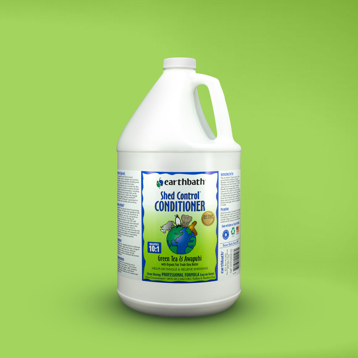 earthbath® Shed Control Conditioner, Green Tea & Awapuhi with Organic Fair Trade Shea Butter, Helps Detangle & Relieve Shedding, Made in USA, 128 oz