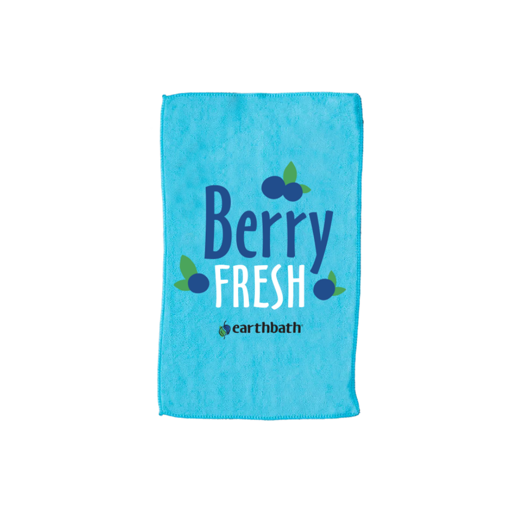 Microfiber Face Towel with text "Berry Fresh"