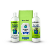 Earthbath pet grooming products including shampoo, conditioner, and wipes on a white background
