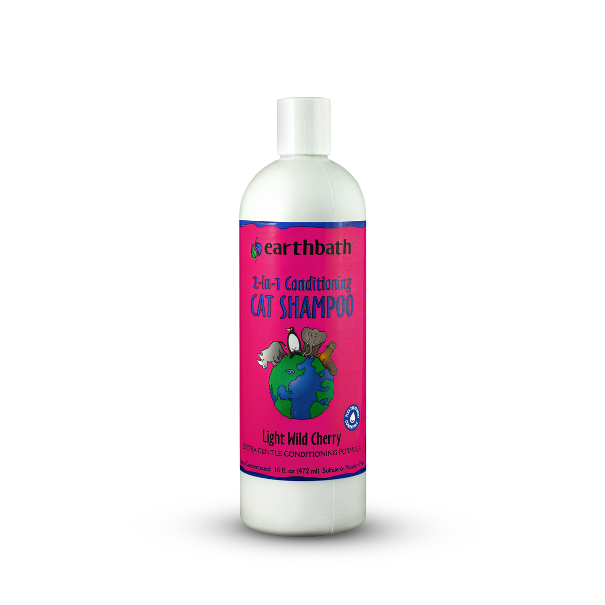 earthbath® 2-in-1 Conditioning Cat Shampoo, Light Wild Cherry, Extra Gentle Conditioning Formula, Made in USA, 16 oz