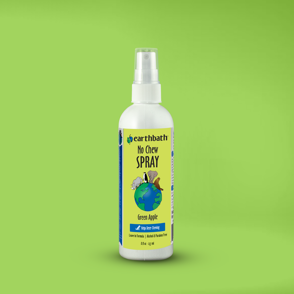 Bottle of Earthbath No Chew Spray on a green background