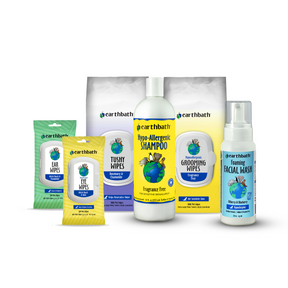 A set of earthbath branded pet grooming products for dogs