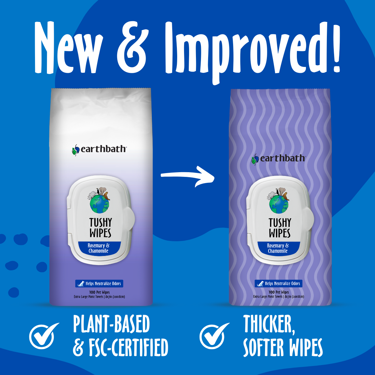 Tushy Wipes with rosemary and chamomile New & Improved package